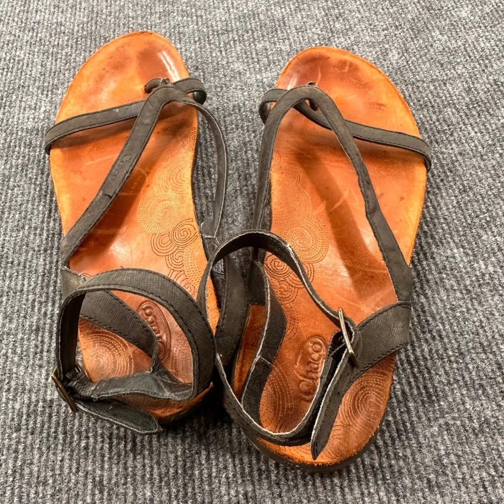 Chaco Maya II Sandals Women 8 Leather Strappy Thong Black Casual Summer